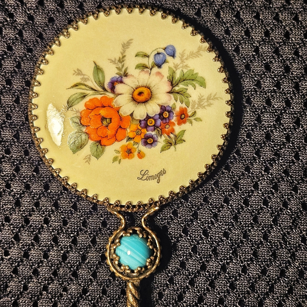 Vintage Hand Mirror With Metal Frame